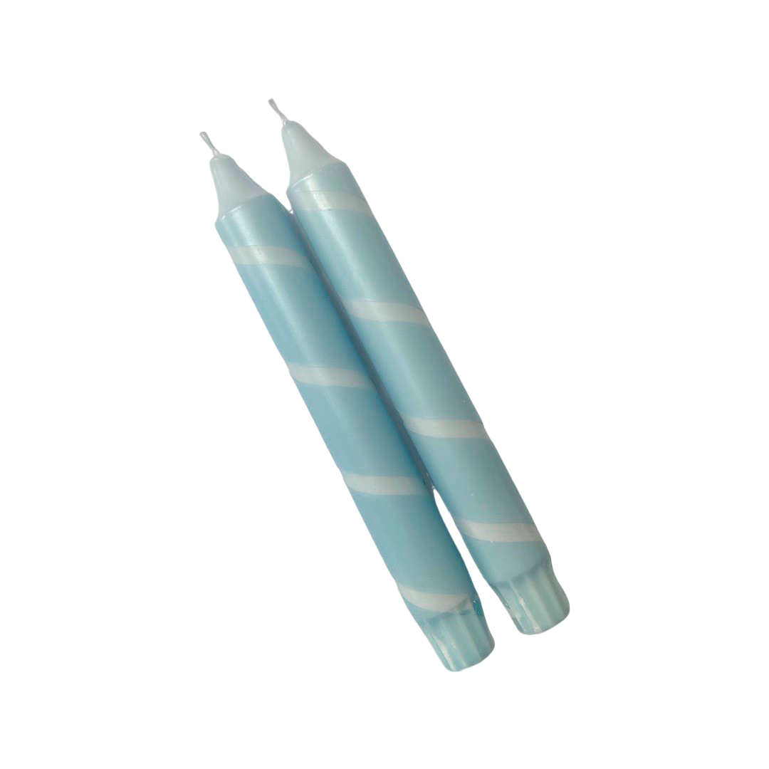 Håndyppede stearinlys i striber, blå - 4 stk.